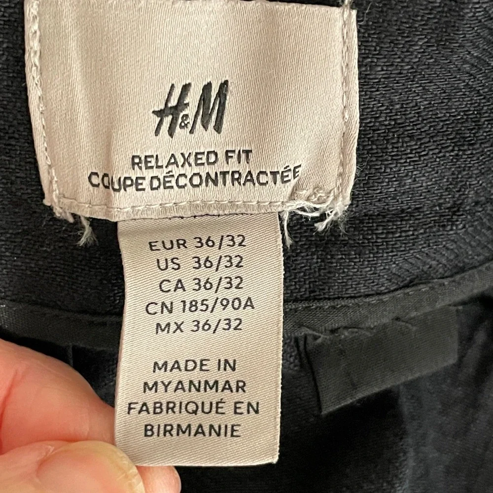 HM Men Relaxed Fit Black Linen Trousers Pants Men 36x32 Beach Wedding Minimalist